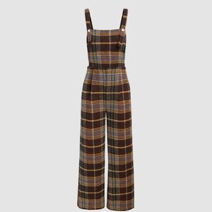 Cider Tweed Plaid Button Up Wide Leg Jumpsuit NWT Medium